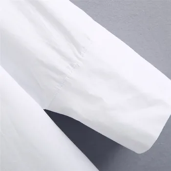 Stilingas ilgomis rankovėmis moterų palaidinė marškinėliai Atsitiktinis turn-žemyn apykaklės balta palaidinė marškinėliai Office lady kišenėje dizaino palaidinė Blusas