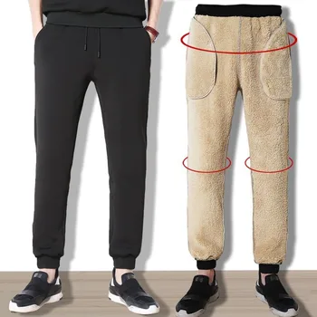 Storas Fleece Pants Mens Žiemos Kelnės Pantalon Homme Atsitiktinis Storo Aksomo Šiltų Kašmyro Sweatpants Rudenį Poilsiu Kelnes M-4XL