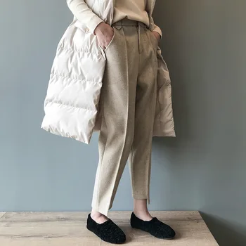 Streetwear Kelnės Žiemos Vilna Haremo Kelnės Moterims, Elegantiškas Baggy Šiltos Kelnės Rudenį Atsitiktinis Aukšto Juosmens Plotis Koja Kelnės 2020 M.