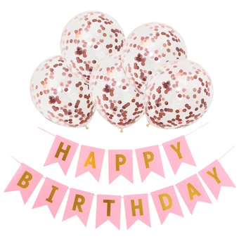 Su gimtadieniu rausva juoda juoda balta gimtadienio slidinėti reklama rose gold konfeti latekso balionas gimtadienio dekoracijos