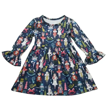 Suknelė mergina žiemą animacinių filmų spausdinti sijonai ilgomis rankovėmis vaikų milksilk frock dizaino boutique drabužių vaikams, madingi