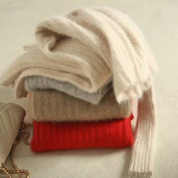 Super Šiltas Mink Kašmyrui Megztiniai ir Puloveriai Moterų Žiemos Didelio Elastingumo Minkšti Viršūnes Moterų Golfo Pagrindinis Megztinis