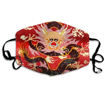 Swono Kaukė Drakonas,Tradiciškai Kinų Ornamentu su Drakono ir Debesys Poliesteris Stabdžių Dulkių Veido Kaukė-Plaunamas ir Daugkartinio naudojimo