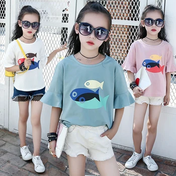 T-Marškinėliai Mergina Cartoon Kids Summer T-shirt Pynimas Rankovės Merginos Top Paauglių mergaičių Drabužių Pavasario vaikiški Drabužiai 6 8 12 Metų