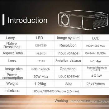 T6 Full Hd Led Projektorius 4K 3500 Lumens, Hdmi 1080P Usb Portable Kino Beamer Laidinio Pats Ekranas, Wifi Projektorius