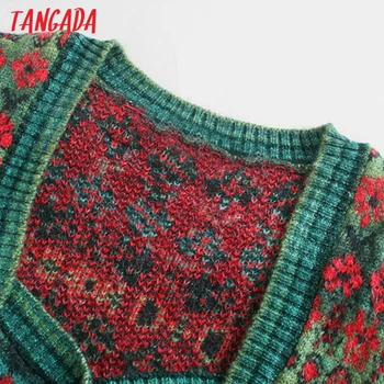 Tangada 2020 m. Rudens Žiemos Moterų Gėlės Cardigan Megztinis Megztas Megztinis, Vintage Mygtuką-iki Moterų Viršutiniai drabužiai 3H322