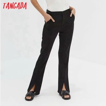 Tangada Mada Moterims, Juodos spalvos priekinius Atviras Kostiumas Kelnės Kelnės Kišenės Mygtukai Office Lady Kelnės Pantalon DZ06