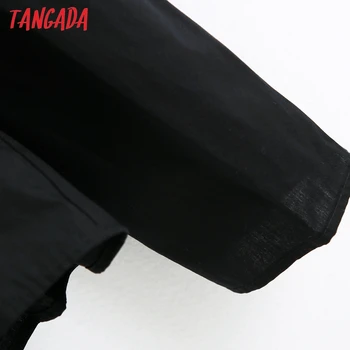 Tangada moterims, juodos spalvos marškinėliai su diržu sluoksniuotos ilgomis rankovėmis kieto v-kaklo elegantiškas biuras ponios darbo drabužiai palaidinės BE918
