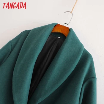 Tangada Moterų 2020 M. Žiemos Tamsiai Žalios spalvos Elegantiškas Šiltų Vilnonių Paltų Kišenes, Moterų Viršutiniai drabužiai Prabangus Paltas 1D239