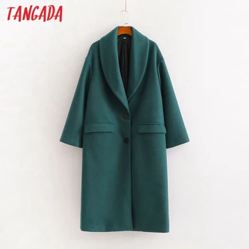 Tangada Moterų 2020 M. Žiemos Tamsiai Žalios spalvos Elegantiškas Šiltų Vilnonių Paltų Kišenes, Moterų Viršutiniai drabužiai Prabangus Paltas 1D239