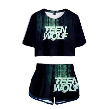Teen Wolf mokslinės Fantastikos 3D Kostiumai Dviejų dalių Komplektas Vasaros trumpomis Rankovėmis Pasėlių Top+Shorts Streetwear Teen Wolf Drabužius Moterų Rinkiniai
