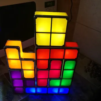 Tetris Lempos Didina Led Nakties Šviesos Kūrimo Bloką Lempa Stalo Papuošalų Kūrybos Vaikų Dovanų