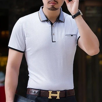 Thoshine Prekės Vasaros Vyrų 95% Viskozė, Polo Marškinėliai Verslo Stiliaus Vyrų Oficialų Polo marškinėliai Polka Dot Dryžuotas Kvėpuojantis Camisa