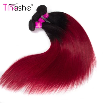 Tinashe Plaukus Ombre Ryšulius Su Uždarymo Brazilijos Tiesiai Žmogaus Plaukų Ryšulius Su Uždarymo 1B Raudona Bordo Ryšulius Su Uždarymo