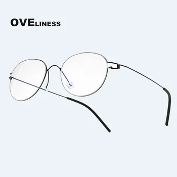 Titano akinių rėmeliai Apvalūs akiniai rėmeliai vyrų, moterų Retro Optinis Trumparegystė Recepto akinius korėjos Akiniai akiniai