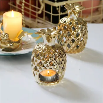 Tuščiaviduriai Žvakidė Aukso Keramikos Ananasų Vėjo, Šviesos, Žvakių Laikiklis Europos Prabangių Namų Puošybai Papuošalai Dovana