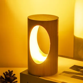 Tuščiavidurio Medžio Skylė, LED Naktį Medinių Stalo Lempos USB stalo lempos Miegamojo Lovos Naktį Šviesos Darbalaukio Apdaila