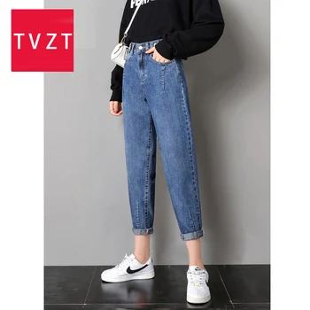 TVZT 2020 m Nauji Slim Tiesios Kelnės Derliaus Aukšto Juosmens Džinsai Elegantiškas Streetwear Moterų korėjos Stiliaus Slim Džinsai Aukštos Kokybės