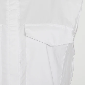 TWOTWINSTYLE Balta Laisvalaikio moteriški Marškinėliai Stovėti Apykaklės, Rankovių Su Pečių Trinkelėmis OLIS Palaidinė Moteriška Vasaros 2020 Drabužių Mados