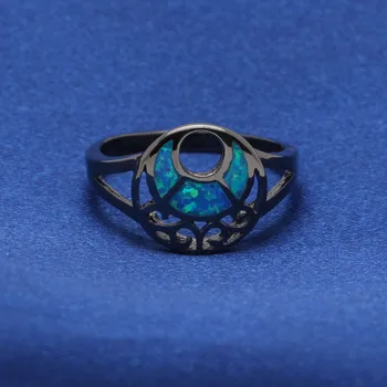 UFOORO Vintage Black Padengti Blue fire opal Žiedas Vestuvinis Žiedas Moters engagemnet pažadas dieną jubiliejų dovana lašas laivybos