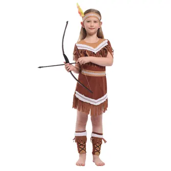 Umorden Helovinas Moterų Indijos Princesė Kostiumai Vaikams Mergaitėms Pocahontas Huntress Kostiumas Puras Šalies Užgavėnės Išgalvotas Suknelė