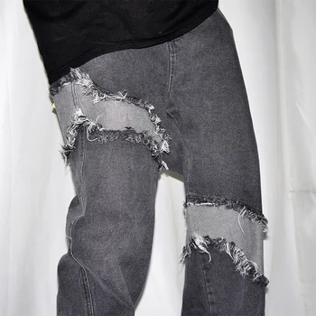 UNCLEDONJM black jeans mens ripped jeans Sunaikinta Ruožas Hop Hop Kelnes loose fit denim jean MED936