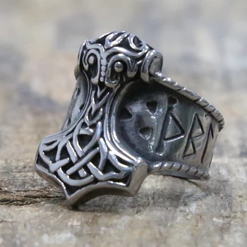 Unikalus 316L Nerūdijančio Plieno, Viking Žiedas Celtics Mazgas Runos Mjolnir Thor Hammer Žiedai Mens Šiaurės Amuletas Papuošalai