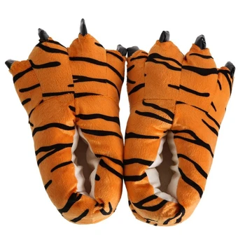 Unisex kartu gyvūnų Mokomoko šiltos šlepetės kambaryje, batų pūkuotas minkštas apačioje žiemos interjero dėvėti batai (tigras modelis, M)