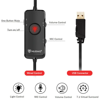 UNITOP NUBWO N2U Žaidimų Heaphones 7.1 Garso Over-Ear Ausinės Ausinės USB Sąsaja Su Mikrofonu PC PS4 Xbox Vienas Žaidėjas