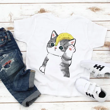 Universalus 2020 metų Vasaros Baby Boy Marškinėliai Kawaii Estetinės universalus T-shirt Cute Kačių, Žuvų Burnoje Grafinis Marškinėliai Футболки