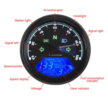Universalūs Motociklo Spidometro Skydelis Naktinio matymo Dial Ridos LED Multi-funkcija Skaitmeninis Indikatorius, Tachometras, Kuro Matuoklis