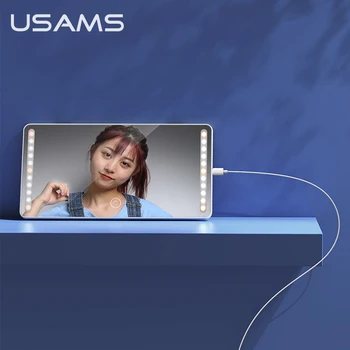 USAMS Automobilių Ekrane Palieskite Veidrodis sudaro Veidrodis Su LED Žibintai, Automobilių Kosmetinis Makiažas Saulės šešėlių USB Įkrovimą, Kosmetikos Veidrodį