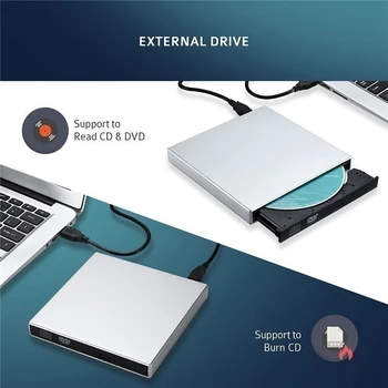 USB 2.0 Slim Rašytojas/Degiklis/Rewriter/CD ROM Išorinis DVD Diską PC Nešiojamas CD/VCD/DVD įrenginys, skirtas 