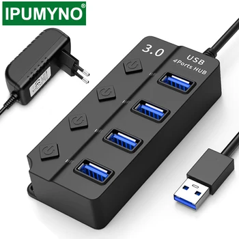 USB 3.0 Hub Spartus 4 7 Uosto Su ES ir JAV, AS UK Maitinimo Adapteris LED Indikatorius, Jungiklis Nešiojamas Pc Kompiuterių Priedai HUB3.0