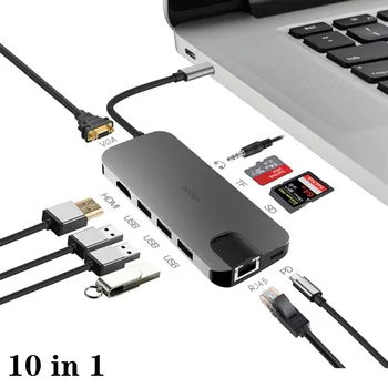 USB C HUB Multi USB 3.0 Hub TF, SD Reader, HDMI Adapterį Dokas 