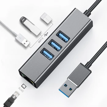 USB Gigabit Ethernet Adapteris 3 jungtys USB 3.0 HUB USB į Rj45 Lan Tinklo plokštė, skirta Laotop Darbalaukio Macbook