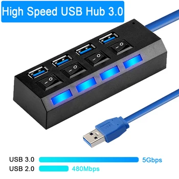 USB Hub 3.0 4/7 Port USB 2.0 Hub Splitter Su ON/OFF Jungikliu 