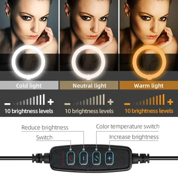 USB LED Selfie Šviesos Žiedas su Trikoju Selfie Šviesos Žiedas Lempos Fotografijos Ringlight su Stovėti Tik Tok Makiažas 