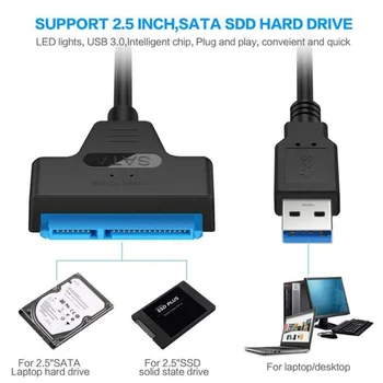 USB SATA Kabelis Sata 3 ir Usb 3.0 Adapteris Kompiuterio Kabeliai, Jungtys Adapterio Kabelį Paramos Už 2,5 Colių SSD HDD Kietasis Diskas