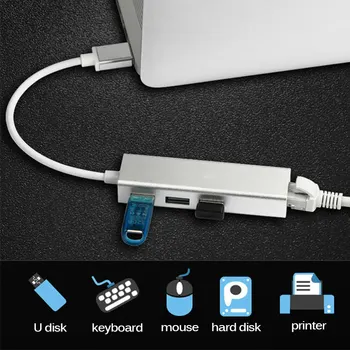 USB Tipo C Hub USB 3.0 C Hub su Gigabit Ethernet Rj45 100/10Mbps Lan Adapteris, skirtas 