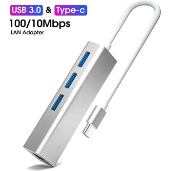 USB Tipo C Hub USB 3.0 C Hub su Gigabit Ethernet Rj45 100/10Mbps Lan Adapteris, skirtas 