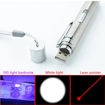 USB Įkraunamas LED Žibintuvėlis 3in1 Mini LED Žibintuvėlis atsparus Vandeniui Dizainas Penlight uv banknotų /Lazerinio žymeklio šviesa