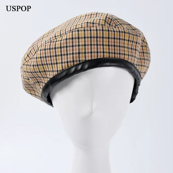 USPOP beretės moterų pledas beretė moterų PU-pjaunamieji medvilnės beretė skrybėlės moterų pavasario skrybėlės