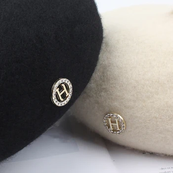 USPOP Nauja vata beretės moterų diamond laišką beretė moteris rudens-žiemos vilnos kepurės vientisos spalvos šiltą kepurę