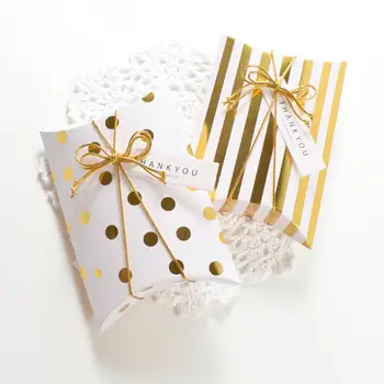 Už folijos aukso saldainių Dėžutė amatų dovana Pagalvės Forma Vestuvių Naudai, Dovanų Dėžutes, pyragas Šalies Langelį krepšiai juostele dot formos