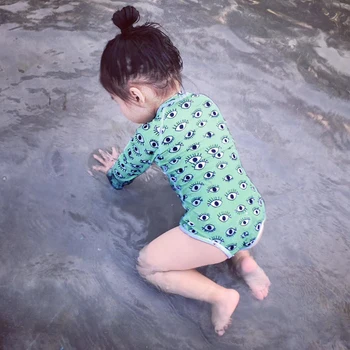 Vaikai Mergina Bėrimas Apsaugas vientisas maudymosi Kostiumėliai ilgomis Rankovėmis UV UPF50+ apsaugos nuo Saulės Sunsuit Zip Priekiniai Baby Girl maudymosi kostiumėlį Su Plaukimo Kepuraitė