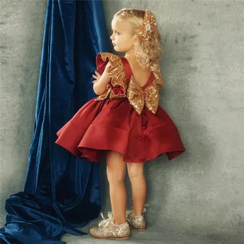 Vaikams Baby Girl Oficialų Suknelė Skristi Rankovės Backless Princesė Dress Blizgančiais Lankas, Kalėdos, Gimtadienis, Vestuvės Dress 6M-5Y