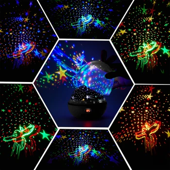 Vaikas, Dovanos, LED Žvaigždžių Projektorius Naktį Žibintai Vaikams Spalvotų 360 Laipsnių Besisukanti Lempa Laikmatis Šiltai Balta Naktį Šviesos D30