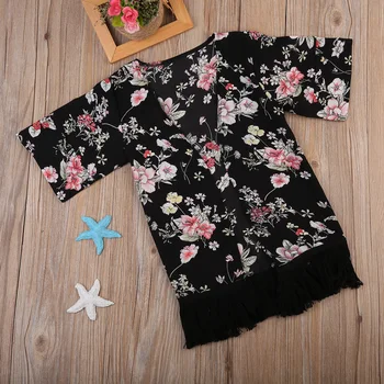 Vaikų Mergaičių Šifono Kimono Megztinis Gėlių Išpjovą Baby Girl Vasaros Kutais Outwear
