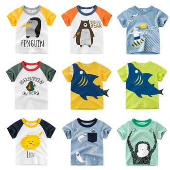 Vasaros Berniuko Drabužiai Vaikams marškinėlius ryklys Animacinių filmų Spausdinimo Vaikų Marškinėliai, Marškinėliai Kūdikiams Medvilnės Bamblys Viršūnes 2020 naują pavasario